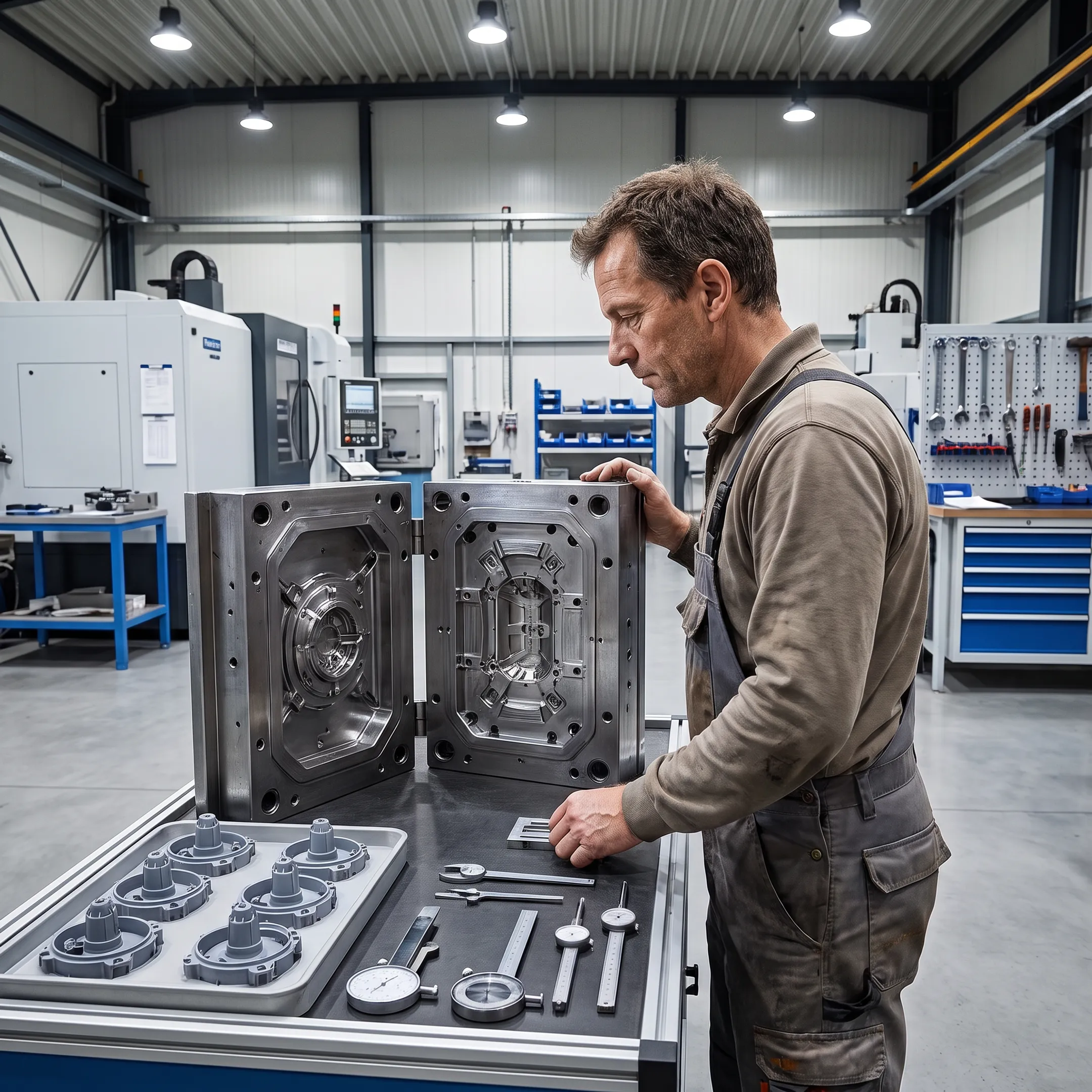 Engineer reviewing injection molding tooling