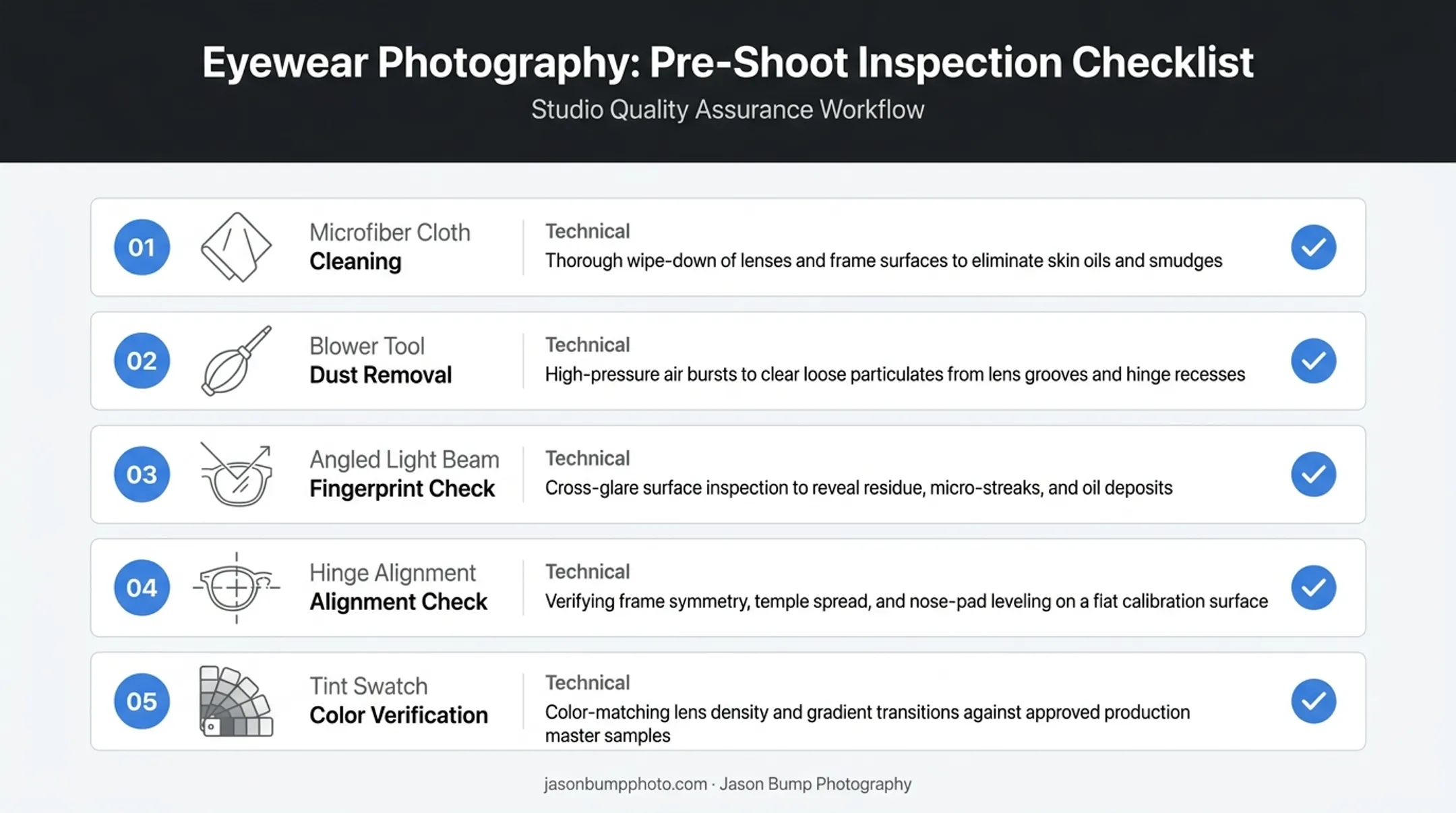 Pre-shoot glasses cleaning and inspection checklist five steps
