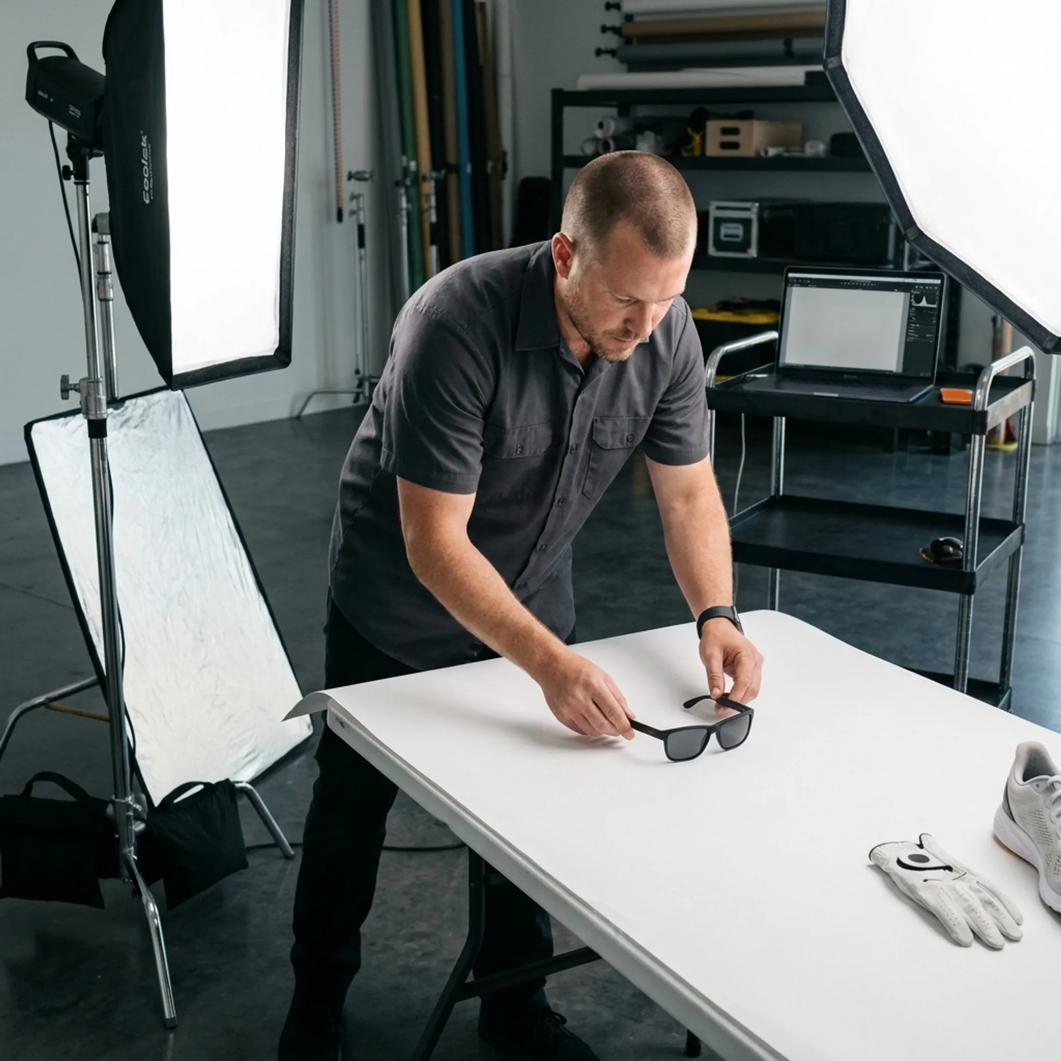 Step-by-step studio photography production setup for consumer merchandise