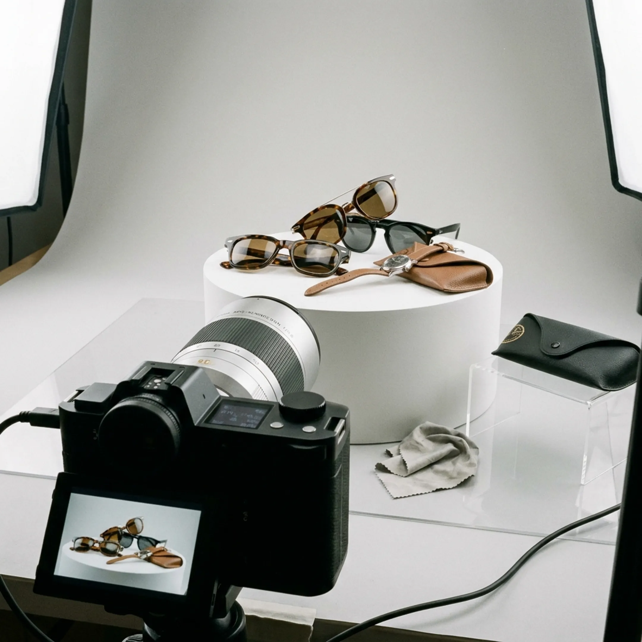 Professional camera setup shooting premium consumer goods in a San Diego photography studio
