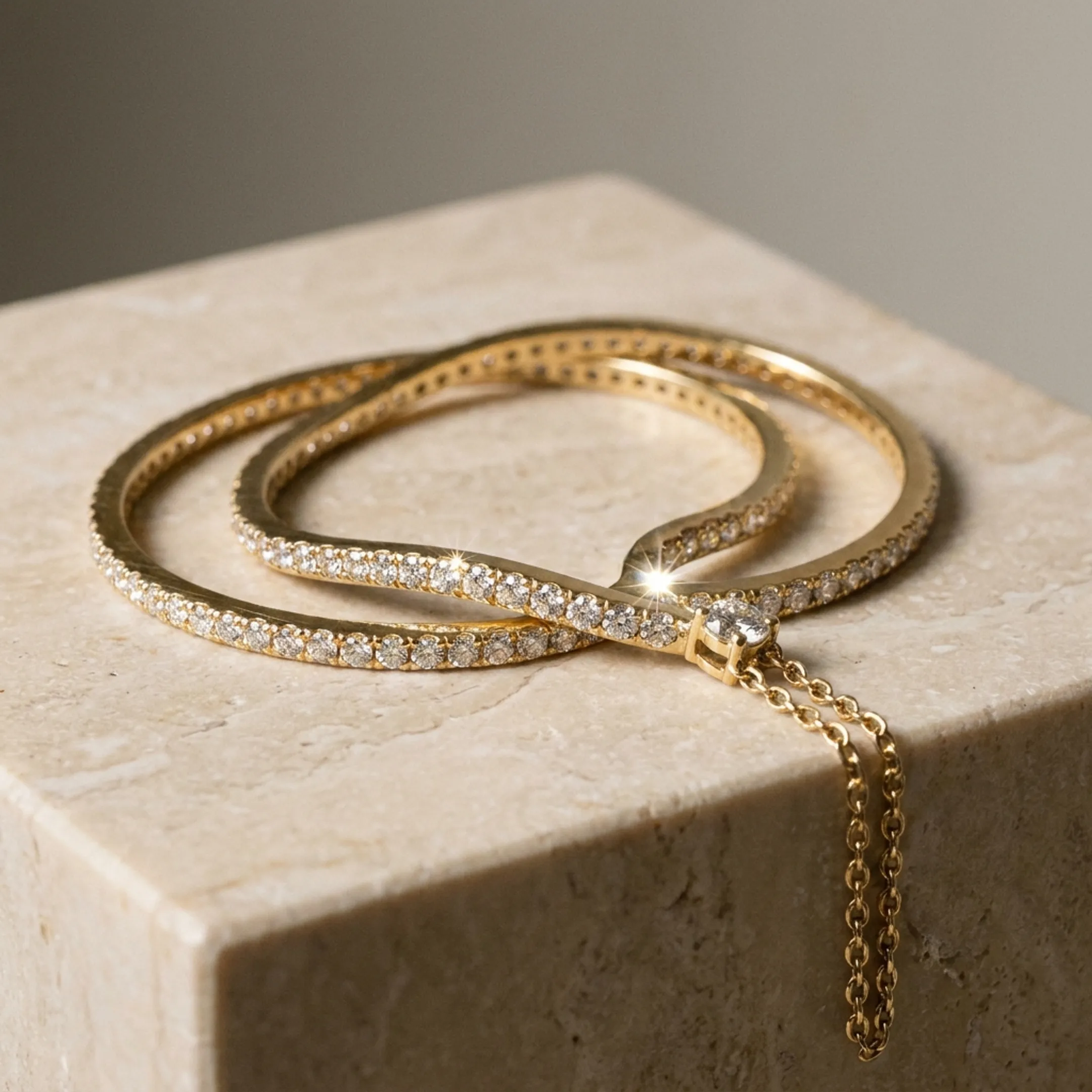Macro photograph of diamond necklace showing cut and clarity