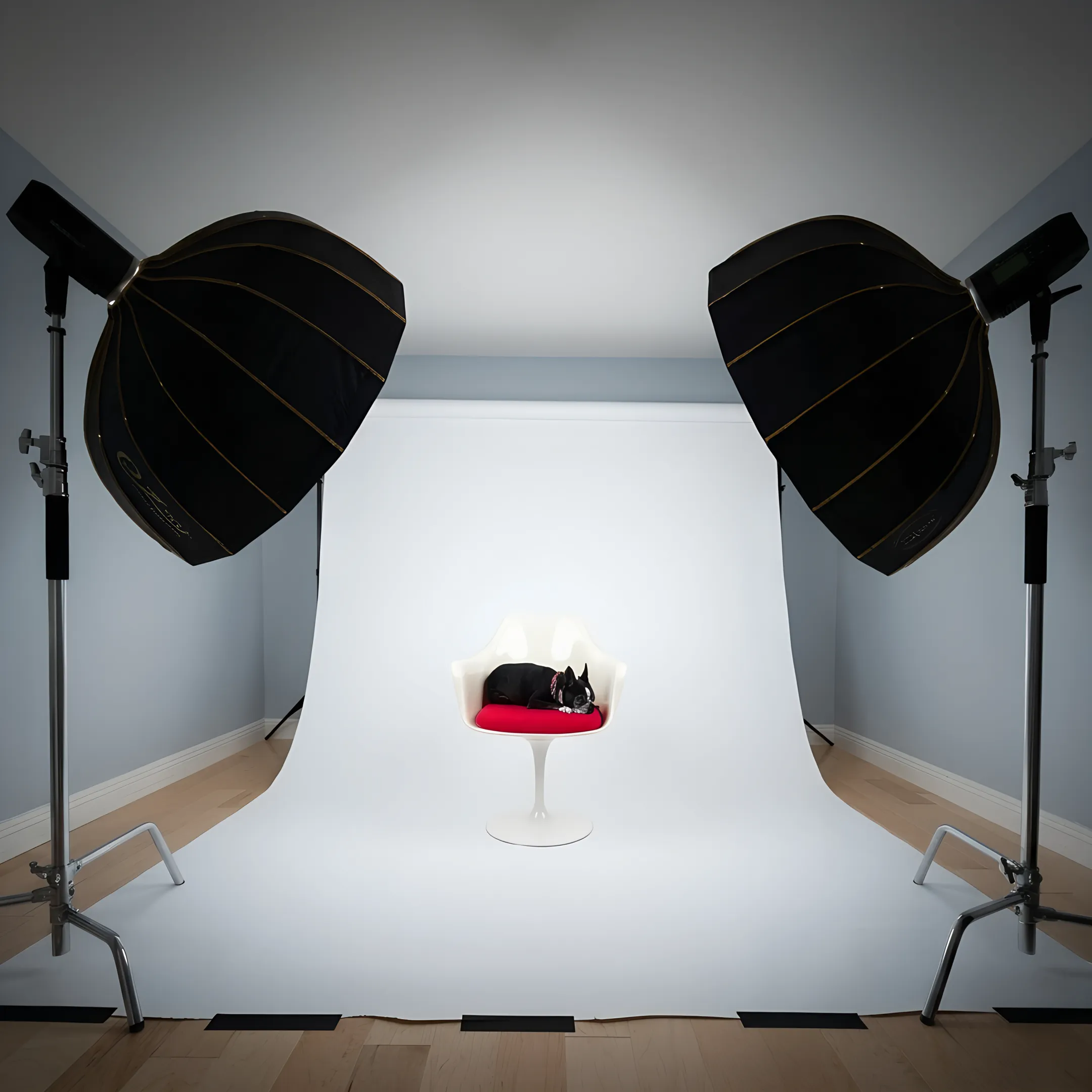 Commercial product photography setup with studio lighting and camera equipment