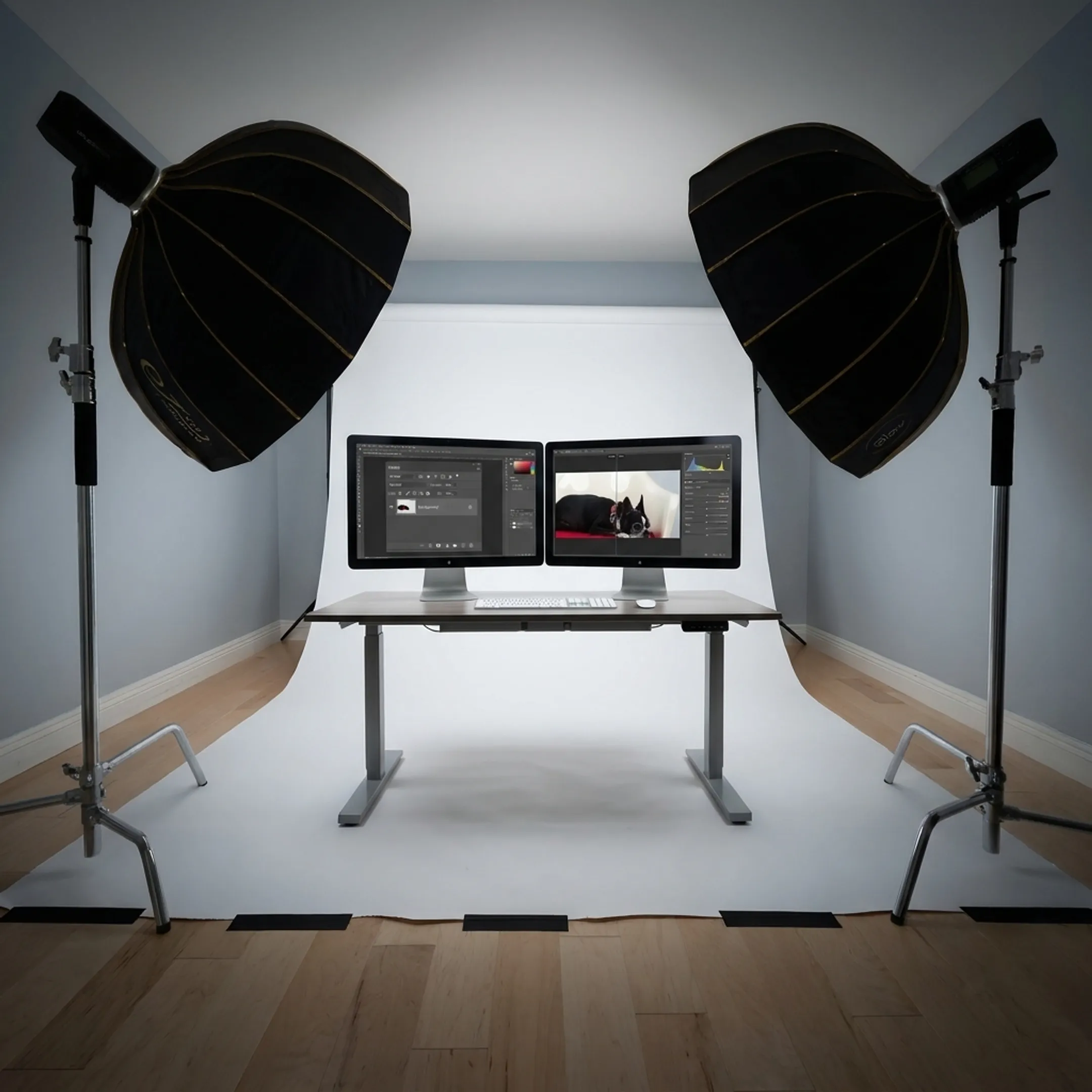Digital artist performing precision photo editing and color grading on high-resolution product imagery