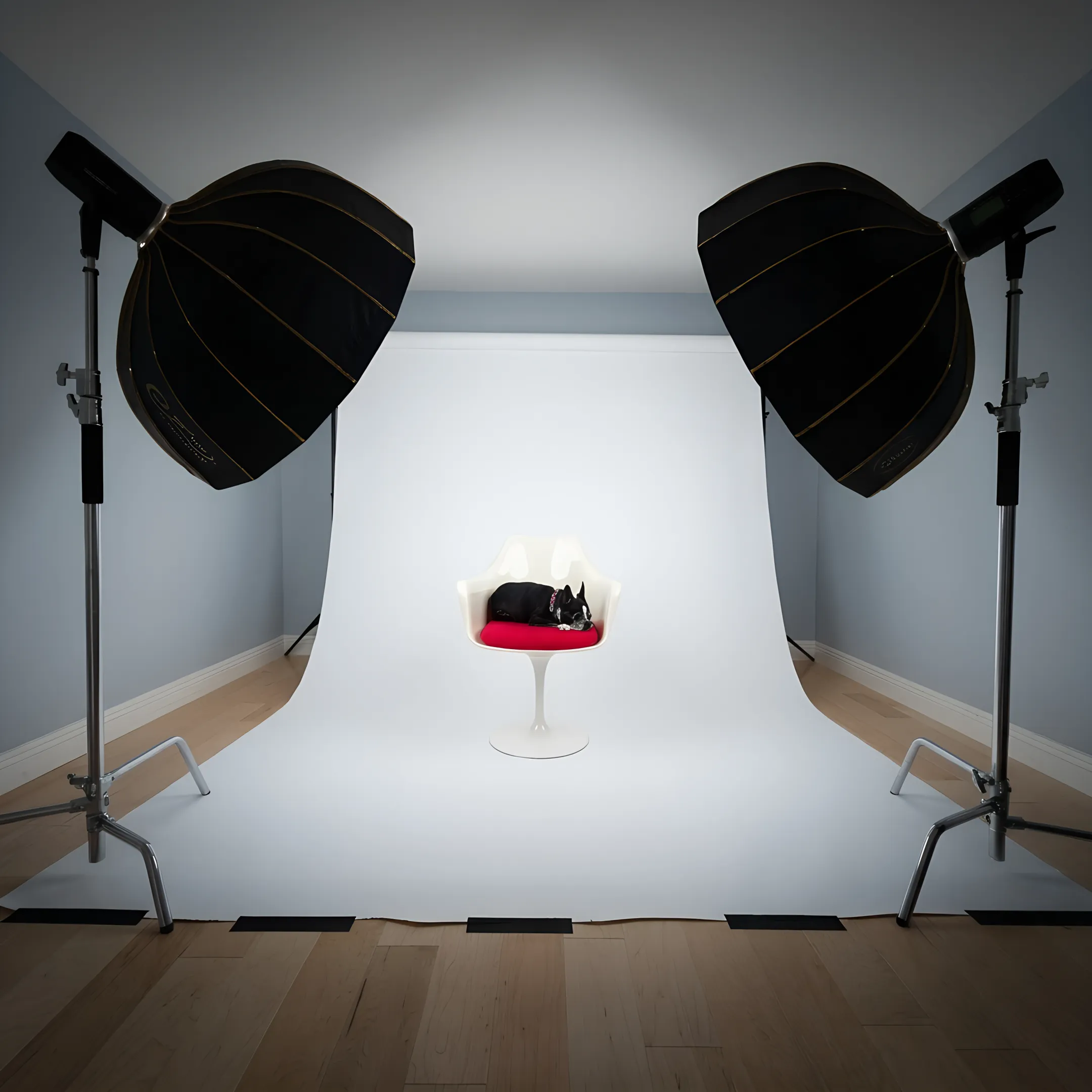 Commercial product photography setup with professional lighting and camera equipment