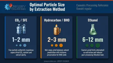 Cannabis extraction particle size targets comparison for CO2 hydrocarbon and ethanol solvents