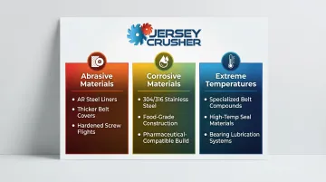 Three bulk material property categories driving equipment selection requirements infographic