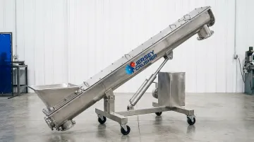 Custom stainless steel screw conveyor fabricated for industrial bulk material handling