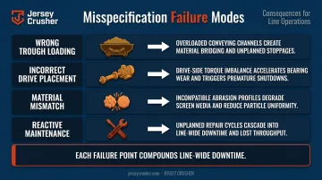 Four horizontal screw conveyor misspecification failure modes and operational consequences