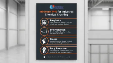 Chemical powder crushing PPE requirements including respirator gloves goggles and protective clothing