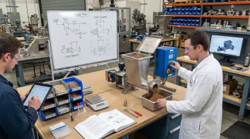 Jersey Crusher engineering team evaluating pet food product samples for custom equipment specification