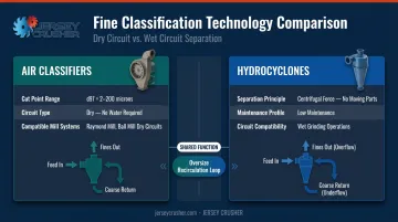 Air classifier versus hydrocyclone classification equipment comparison for mineral circuits
