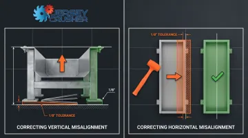 Screw conveyor trough vertical and horizontal misalignment correction methods side by side