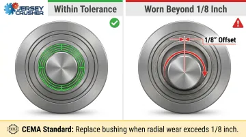 Hanger bearing wear threshold showing 1/8-inch misalignment impact on screw shaft