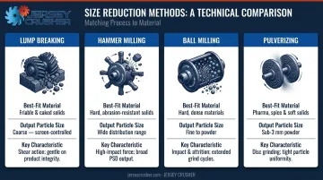 Size reduction method comparison chart lump breaking granulation ball milling pulverizing