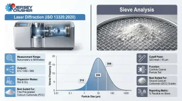 Calcium carbonate particle size measurement methods laser diffraction and sieve analysis overview