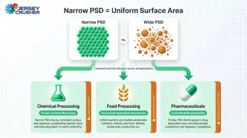 Narrow particle size distribution impact on surface area dissolution rate and reactivity across industries