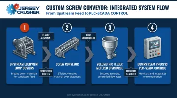 Screw conveyor system integration flow showing upstream and downstream equipment connections
