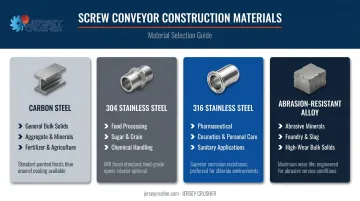 Screw conveyor materials of construction comparison chart by application type