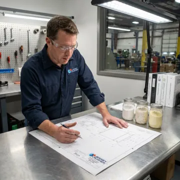 Engineer reviewing chemical processing equipment design