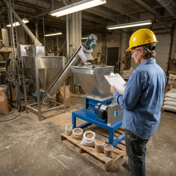 Engineer reviewing feed processing equipment layout