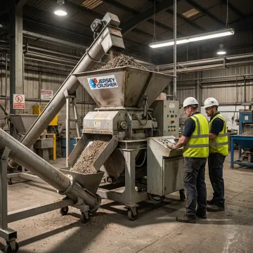 Mobile industrial crusher at a processing site