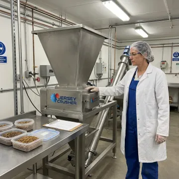 Engineer inspecting pet food processing machinery