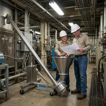 Engineer inspecting powder handling equipment