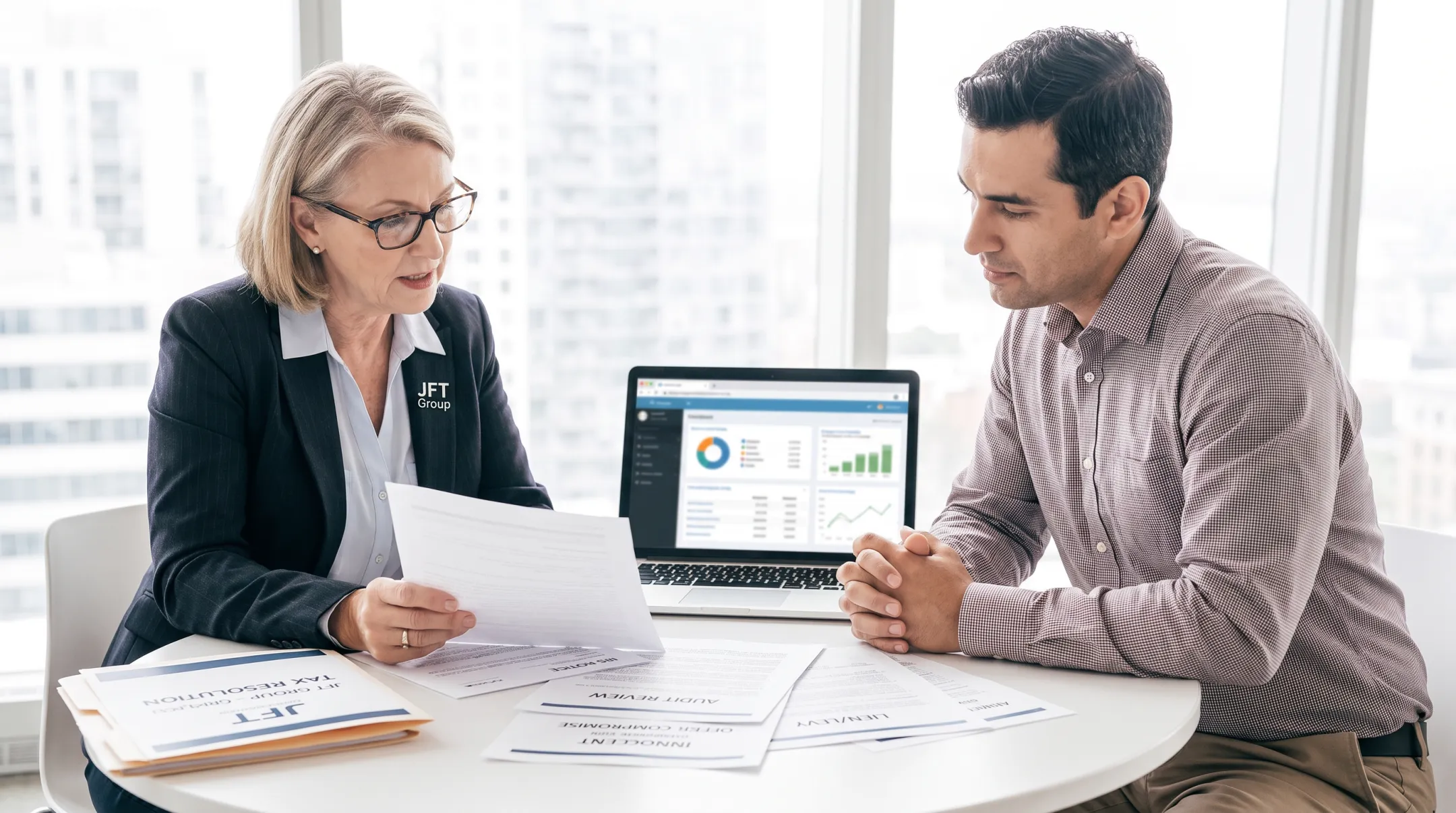 JFT Group tax professionals advising clients on IRS debt resolution