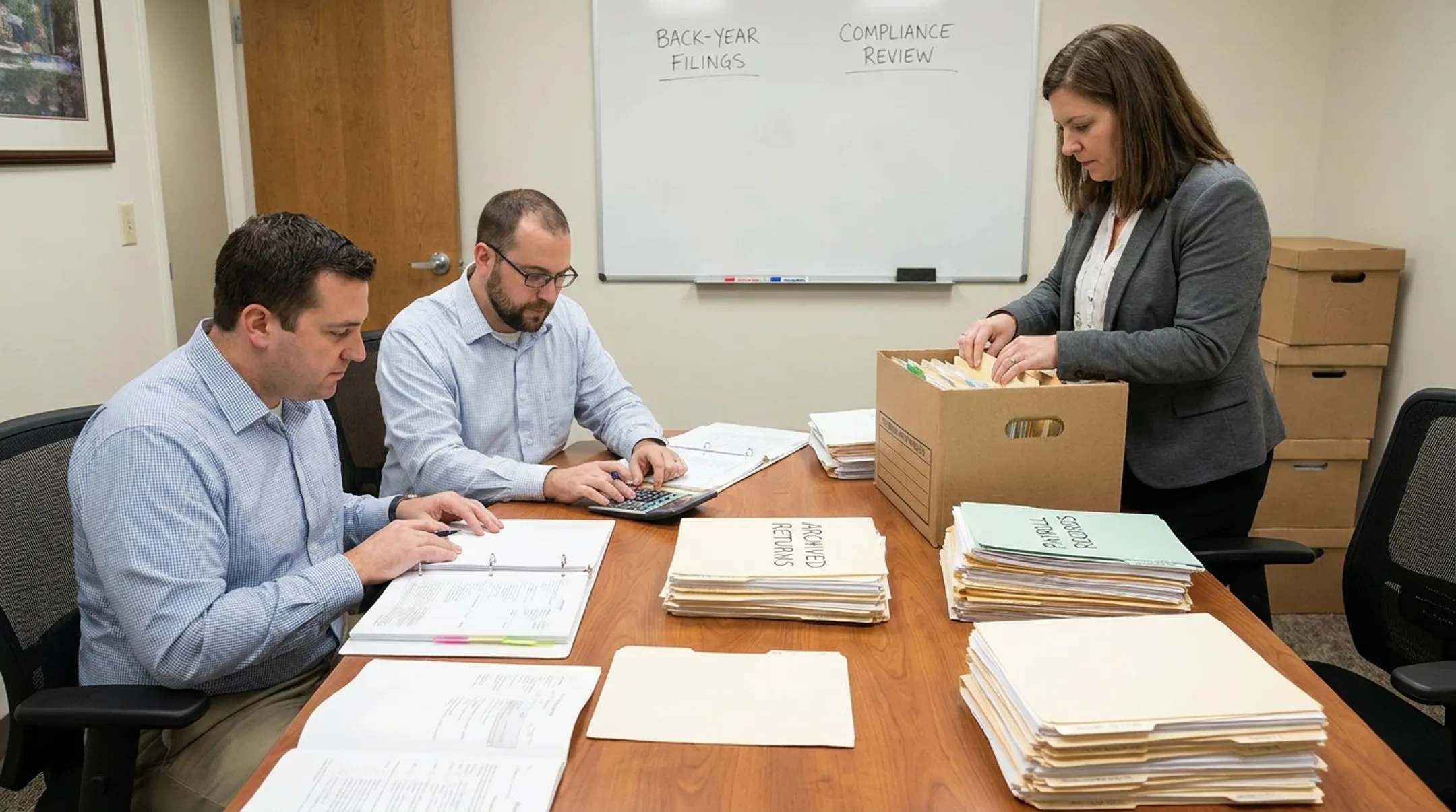 Tax professionals reconstructing records for overdue tax returns