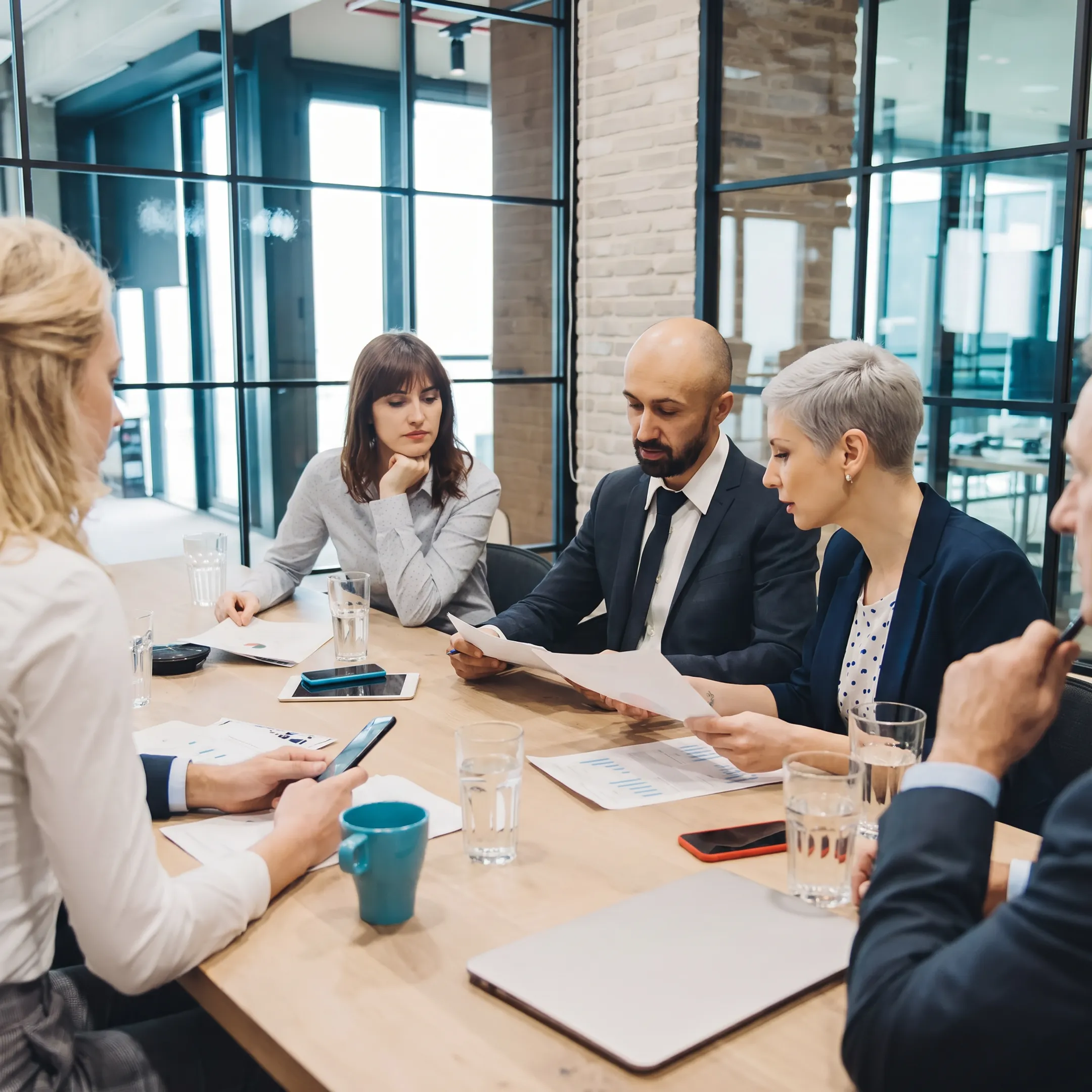 Accountant reviewing business financial reports with a small business owner