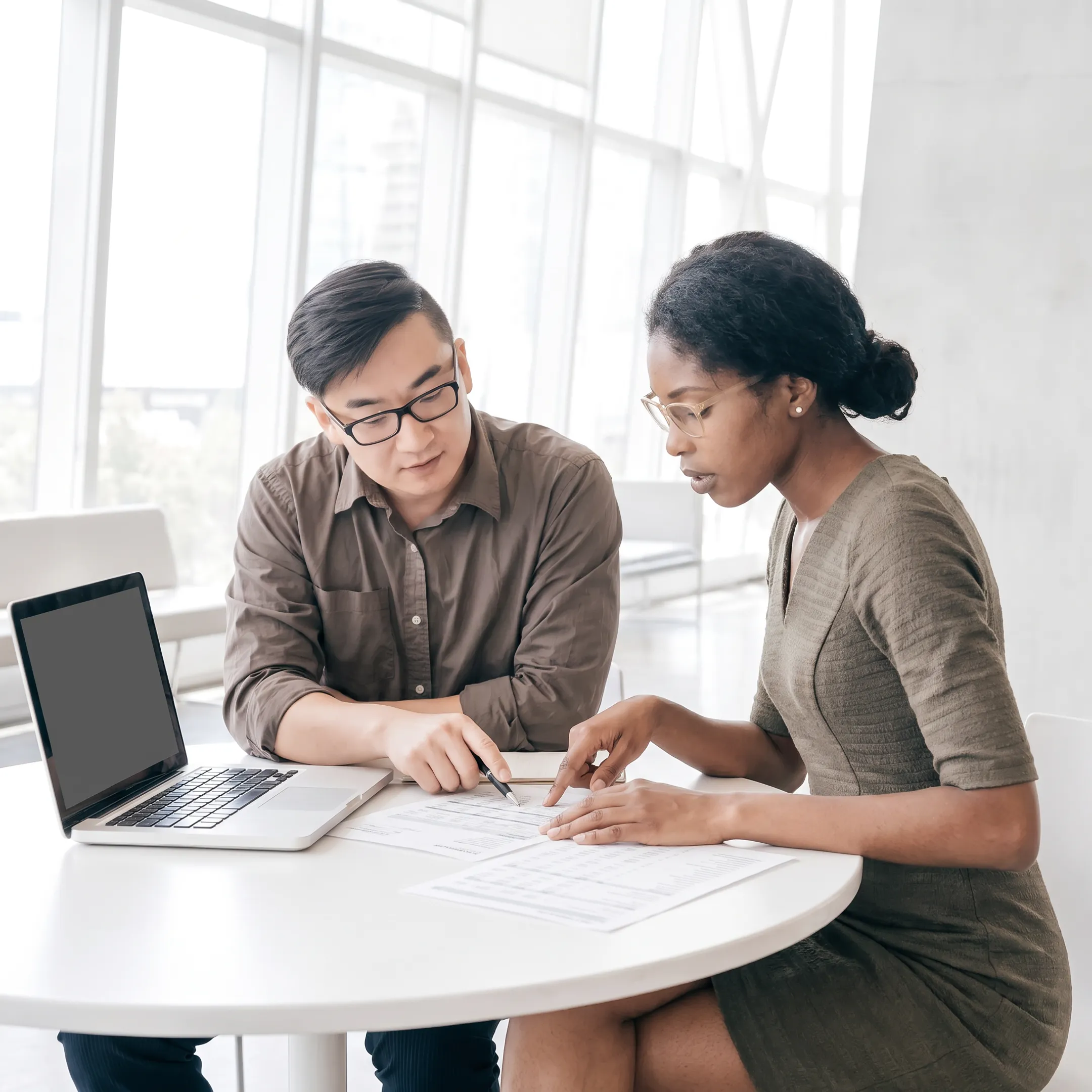 Financial advisor helping owner organize business dissolution records