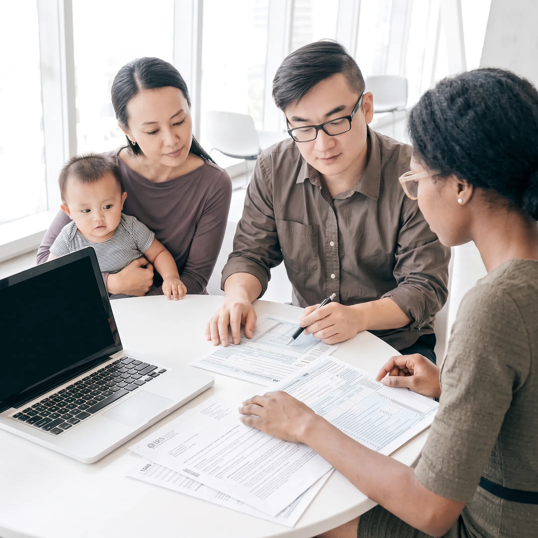 Advisor organizing back tax return paperwork