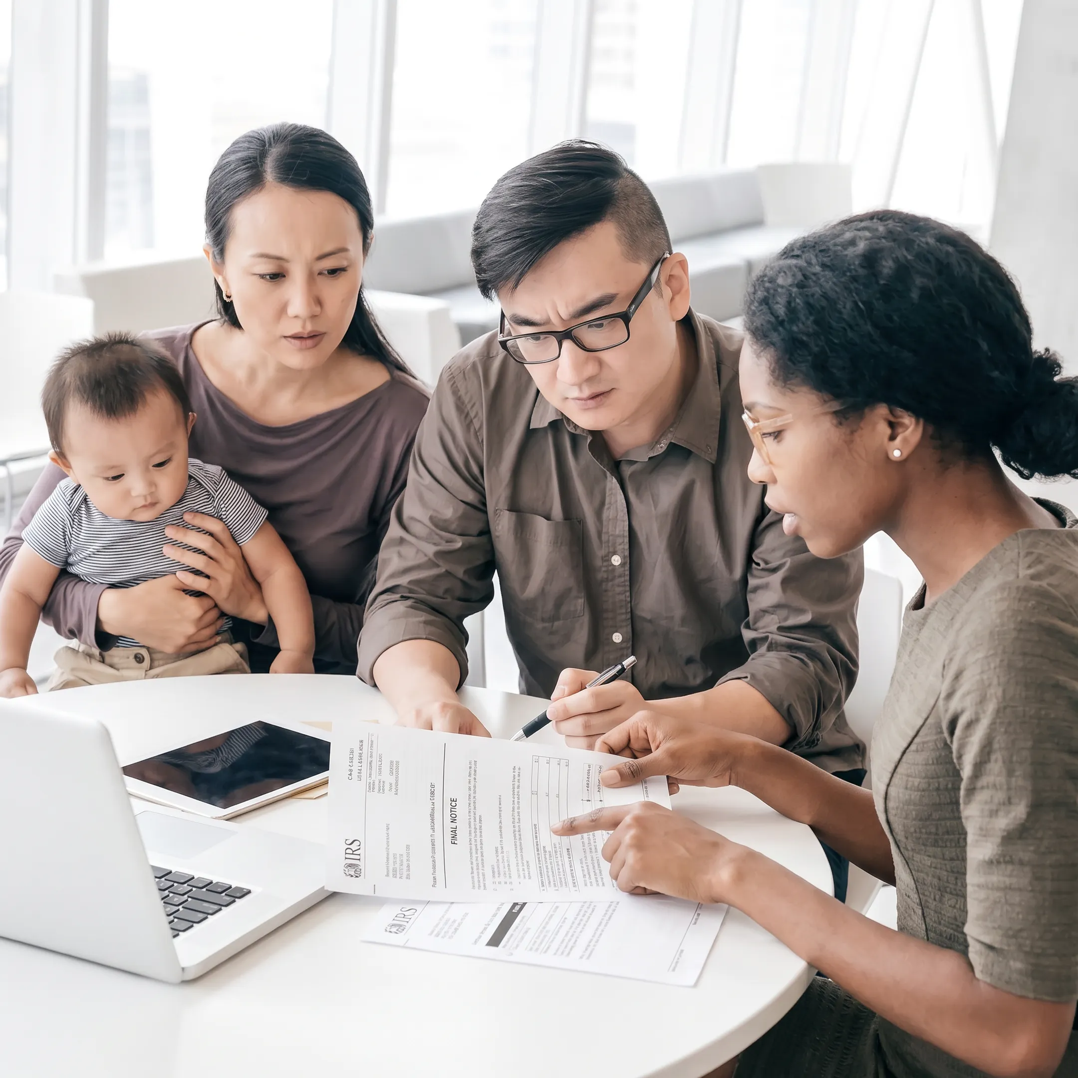 Advisor explaining tax debt resolution documents to a client