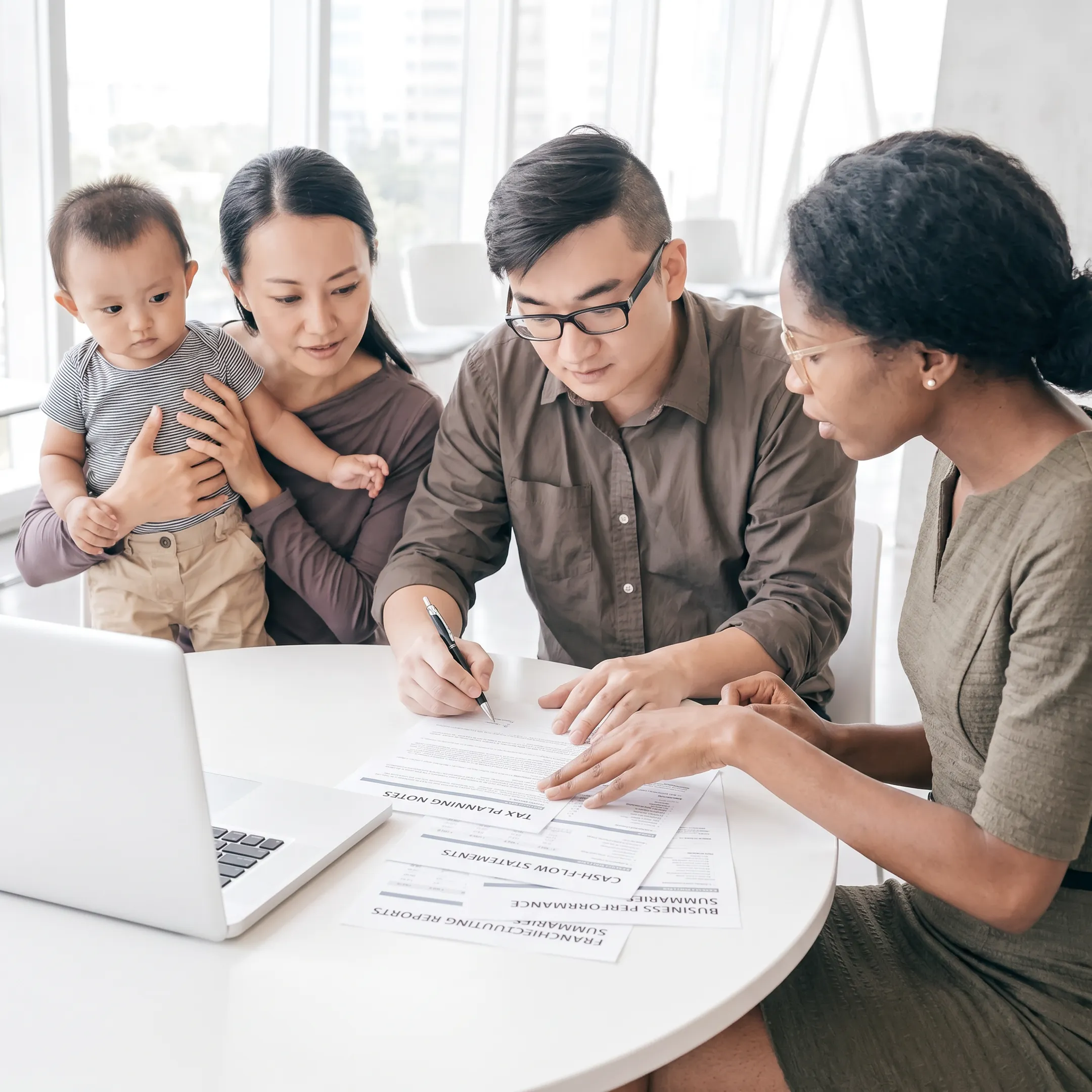Financial advisor explaining franchise accounting reports