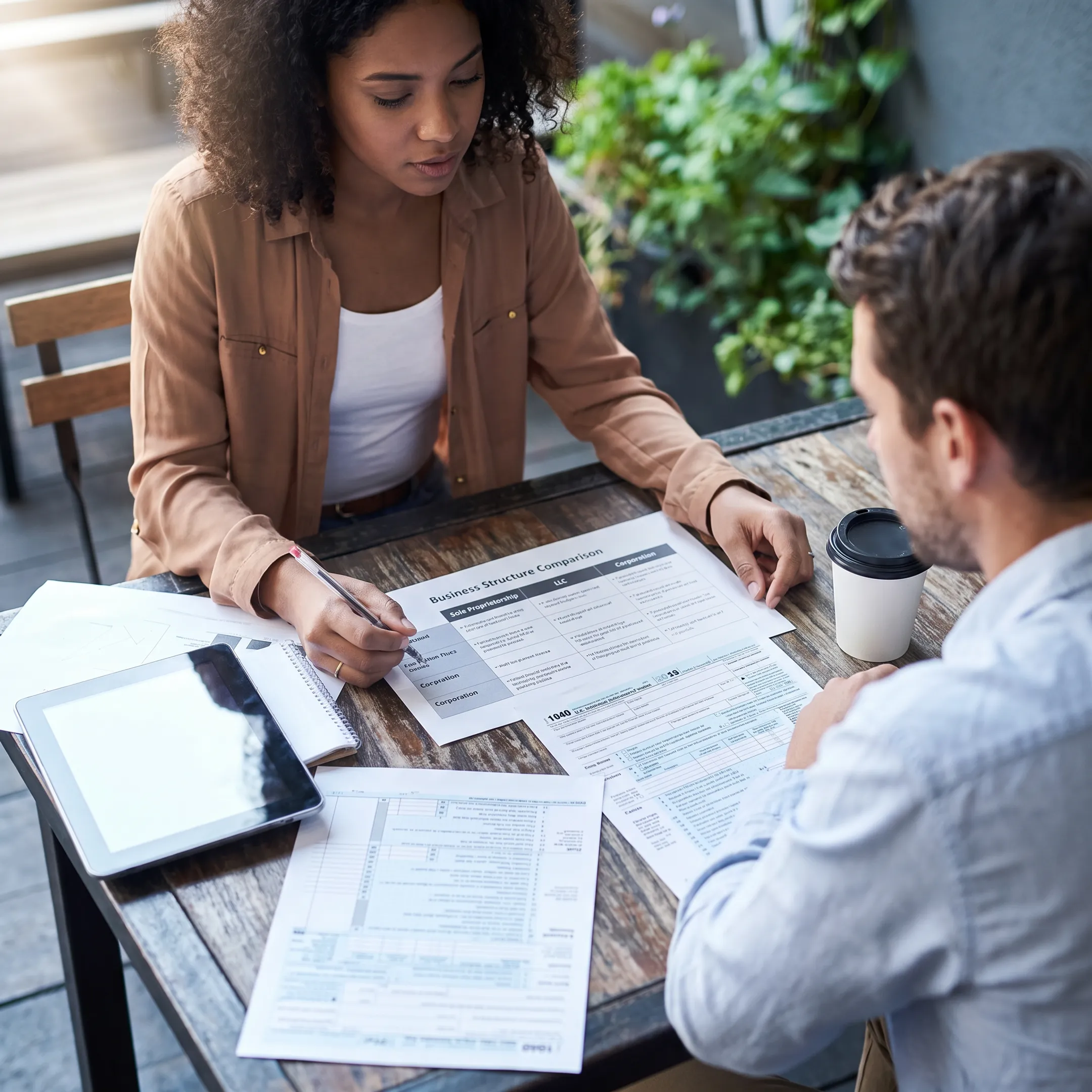 Business owner reviewing entity selection options with an accounting advisor