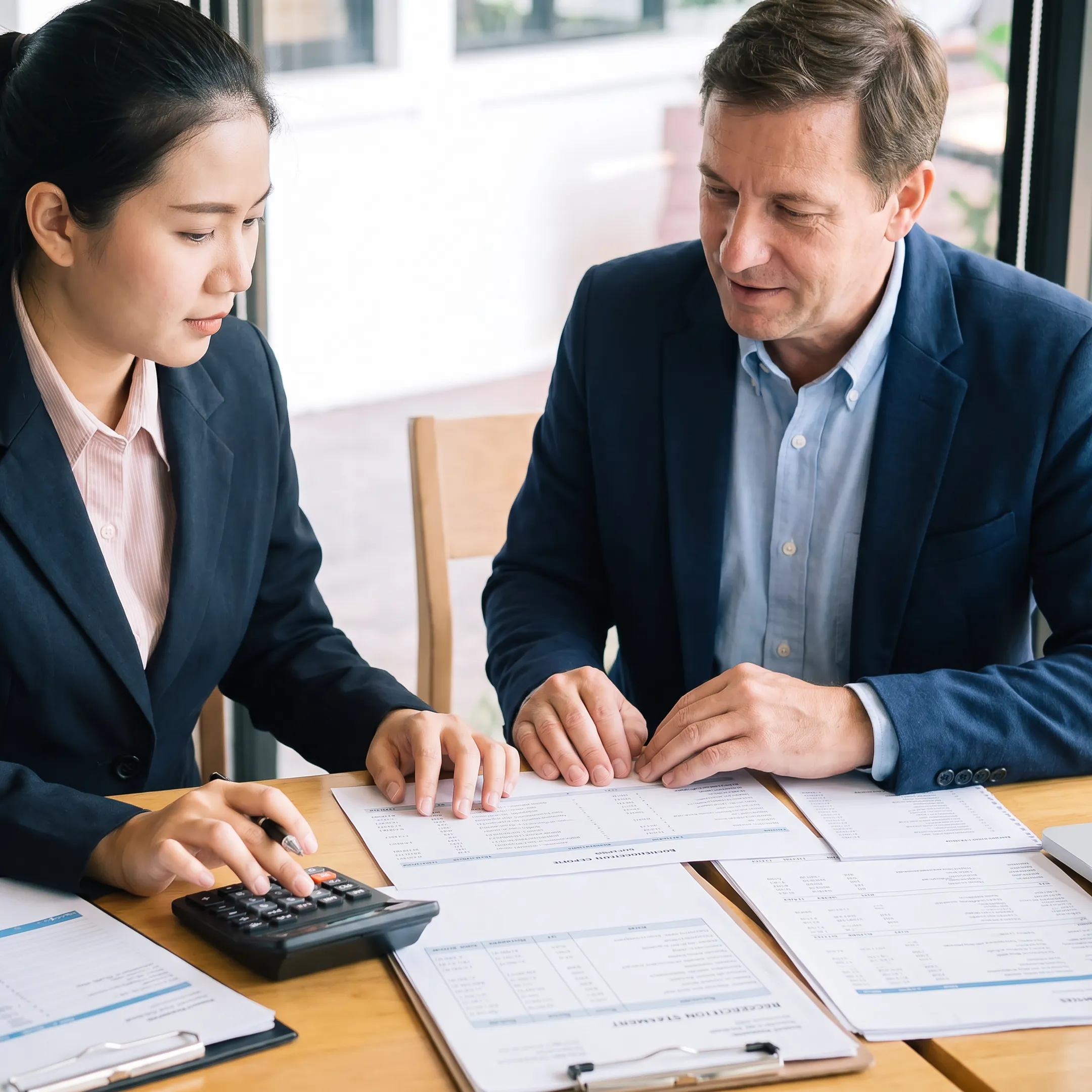 Advisor reviewing bookkeeping reports with a business owner