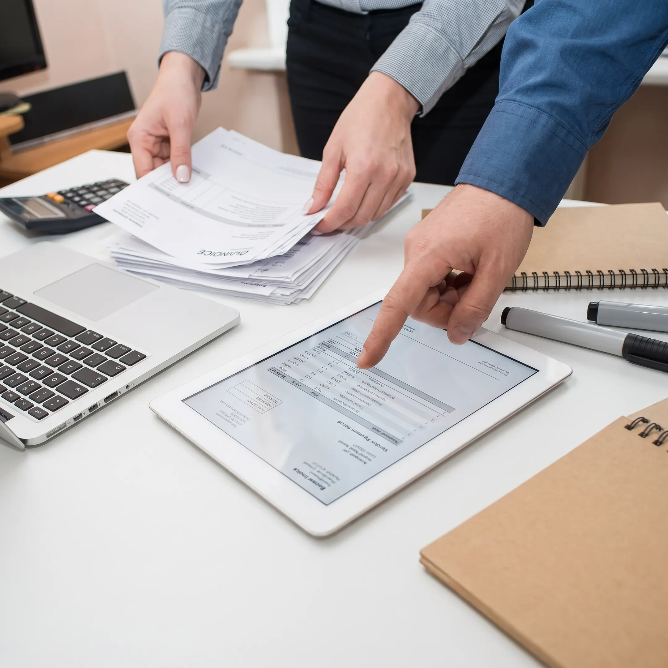 Advisor organizing business invoices and financial records