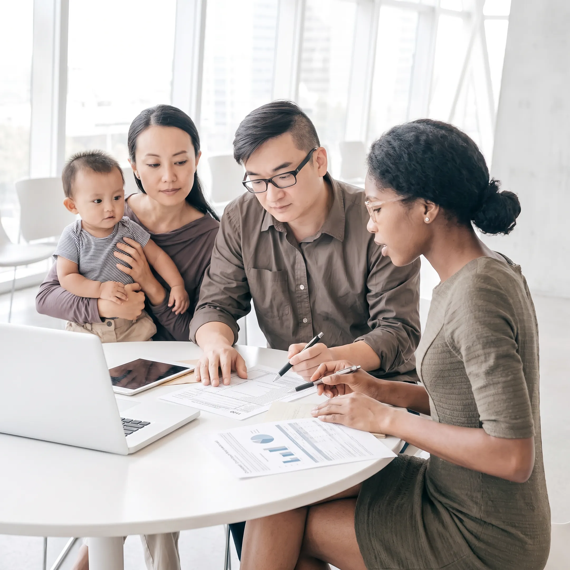 Tax professional explaining corporate tax planning documents