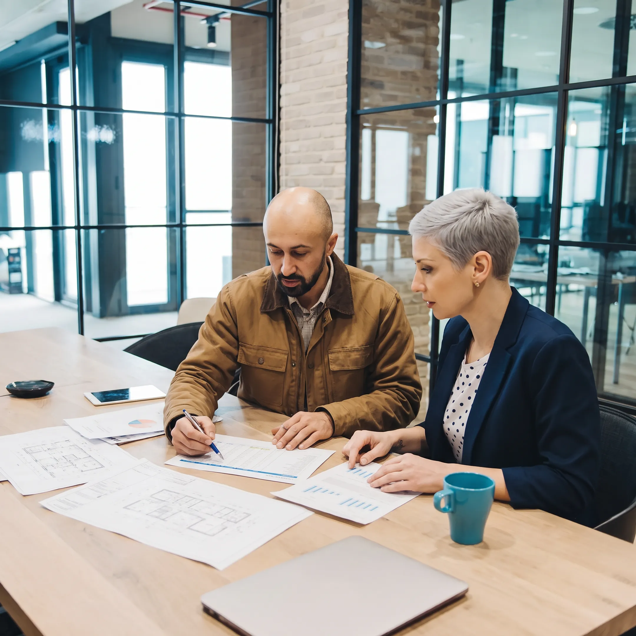 Construction business owner discussing tax planning with financial advisor