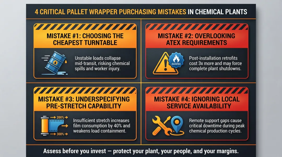 Four common chemical plant pallet wrapper buying mistakes to avoid infographic