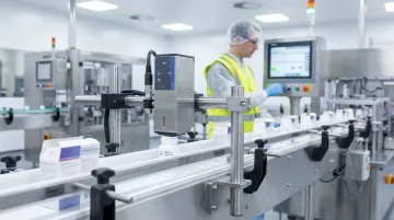Markem-Imaje 9450 continuous inkjet printer on pharmaceutical packaging production line