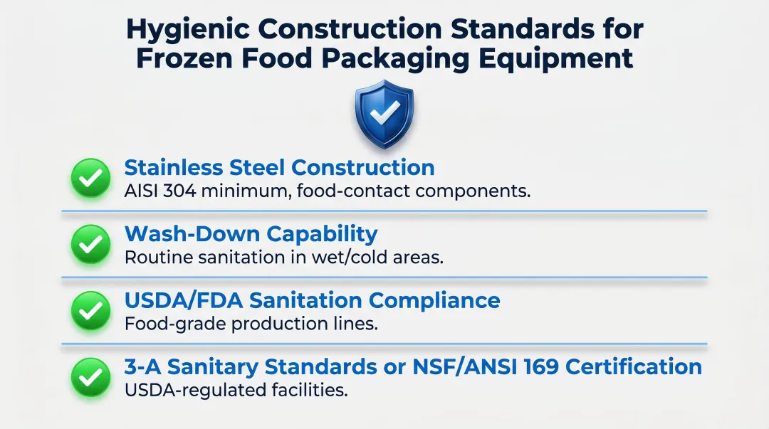 Frozen food shrink wrap machine hygiene and compliance standards checklist infographic