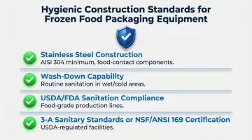 Frozen food shrink wrap machine hygiene and compliance standards checklist infographic