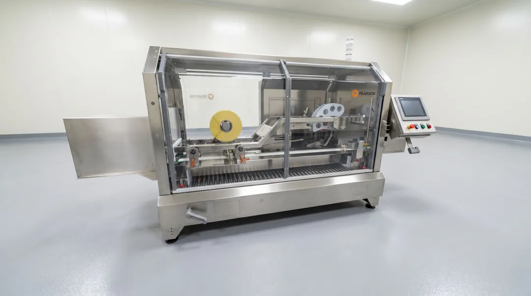 Sanitary washdown case sealer with stainless steel construction on food production line