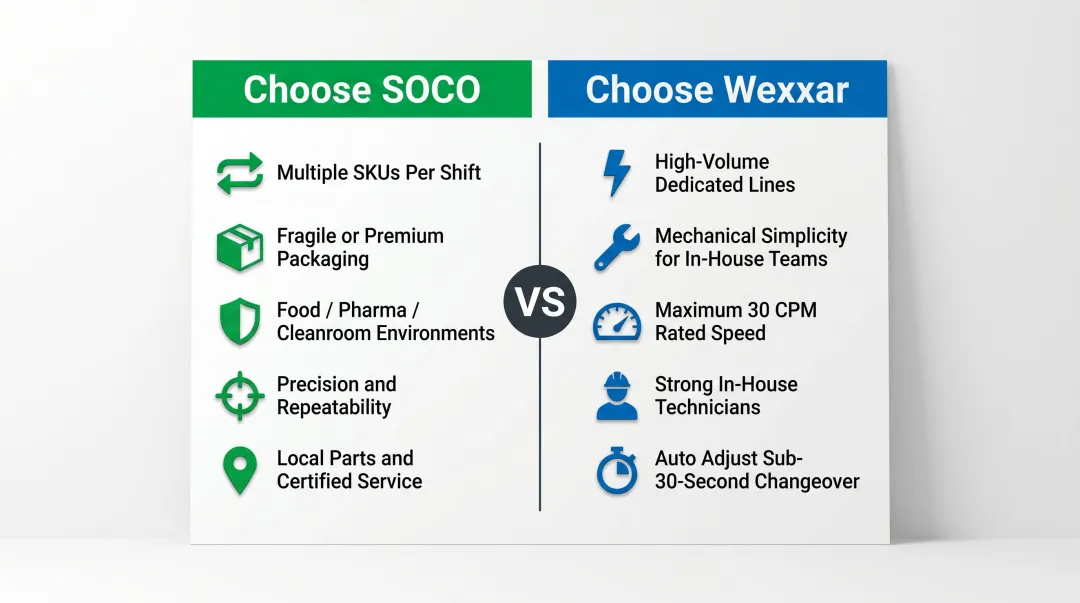 SOCO versus Wexxar case erector decision guide for packaging line selection
