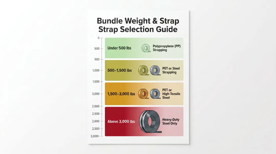 Lumber strapping tension capacity guide by bundle weight four-tier breakdown