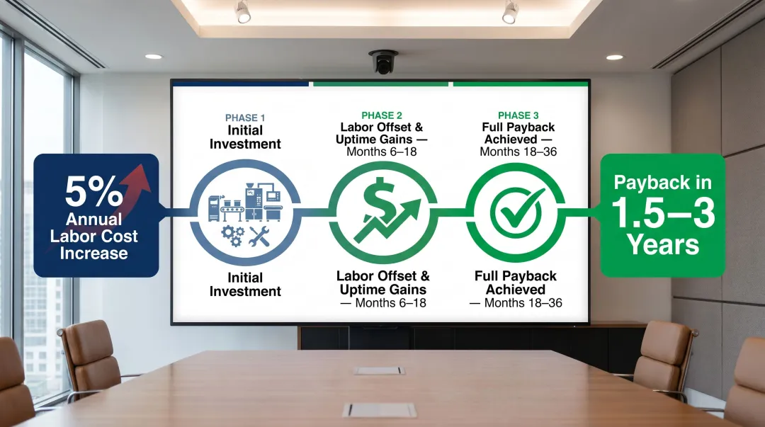 frozen food packaging automation ROI timeline showing 1.5 to 3 year payback period