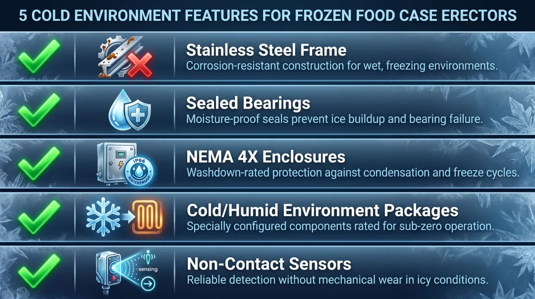 five cold environment case erector construction features checklist for frozen food facilities