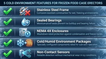 five cold environment case erector construction features checklist for frozen food facilities