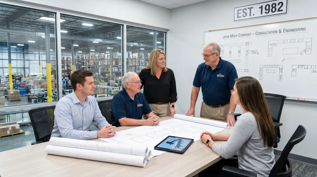 John Maye Company team providing warehouse conveyor consultation and system design support